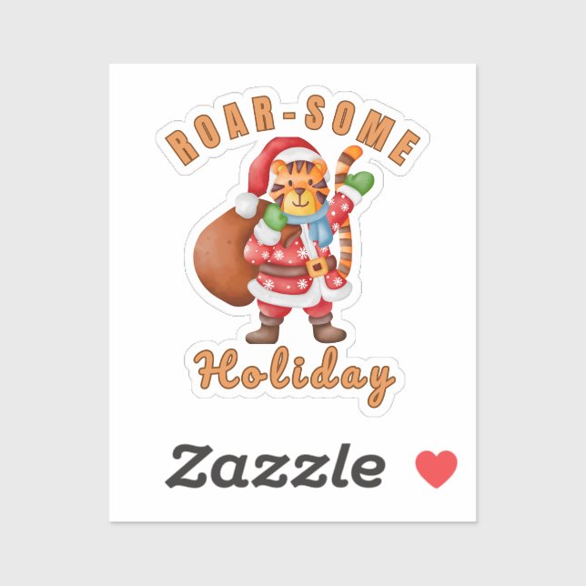 Sticker Wild Tiger Santa Christmas Roarsome Holiday Animal (Feuille)