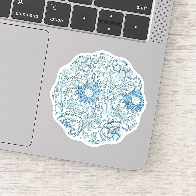 Sticker William Morris Beau motif floral, bleu, rose (Détail)
