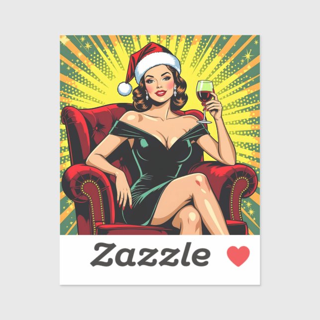 Sticker Wine Humor Retro Pop Art Christmas (Feuille)