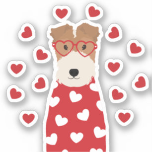 Sticker Wire Fox Terrier Dog Heart Glasses Pink