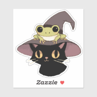 Sticker Witch Cat And Frog