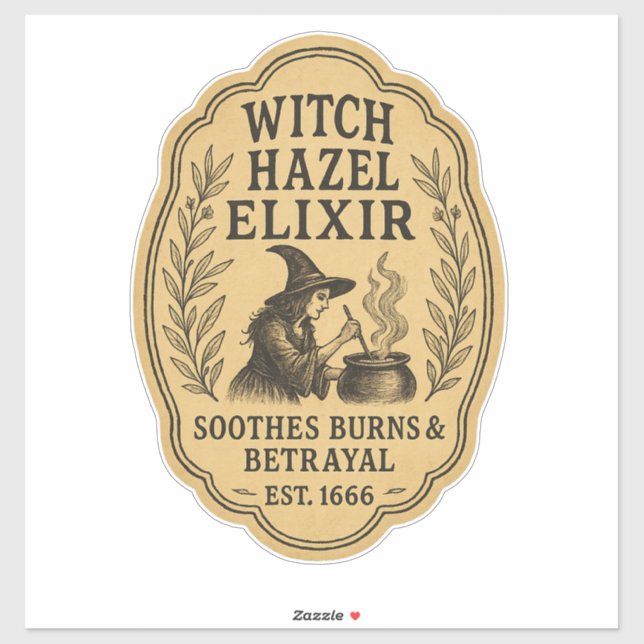 Sticker Witch Hazel Elixir - Halloween Apothecary Label (Feuille)