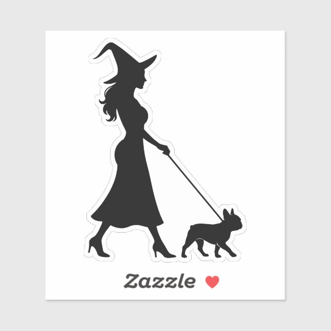 Sticker Witch Walking Frenchie (Feuille)
