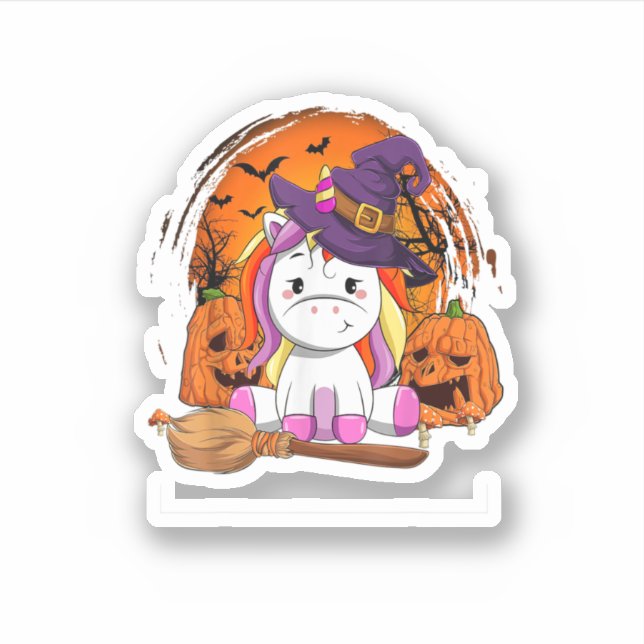 Sticker Witchen Unicorn Halloween Citrouille mignonne Hall (Devant)