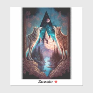 Sticker Wolves Mountain Visionary Imaginaire Art