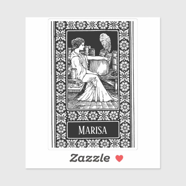 Sticker  Woman with Owl, Books & Classical Library (Feuille)