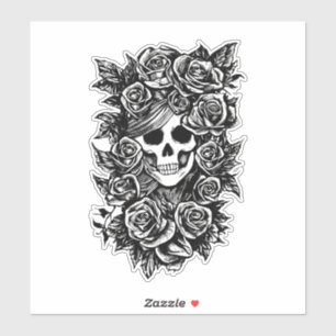 Sticker Womman Skull Roses Goth Original ink drawing Art  