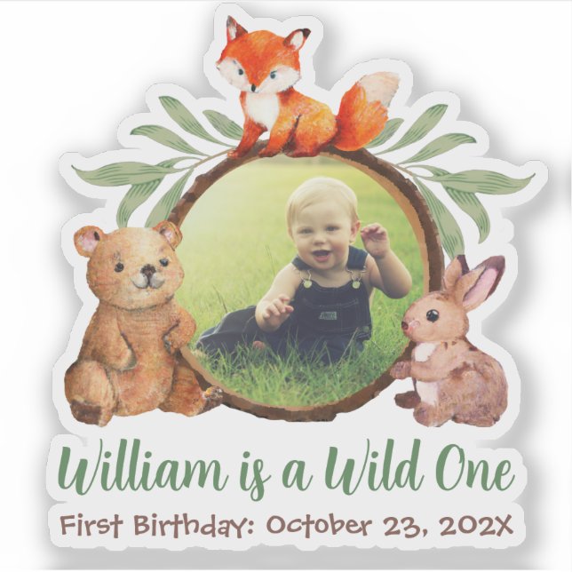 Sticker Woodland Wild One Photo Cute Animaux 1er anniversa (Devant)