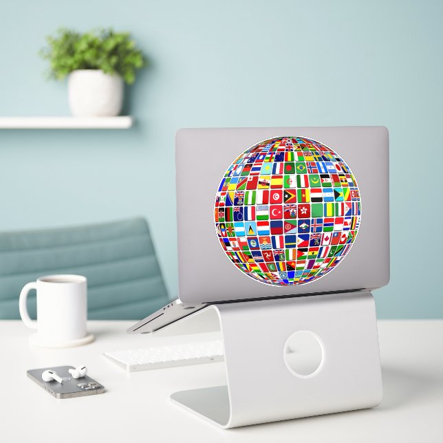 Sticker World Flags Globe, International, (Ordinateur portable sur le bureau)