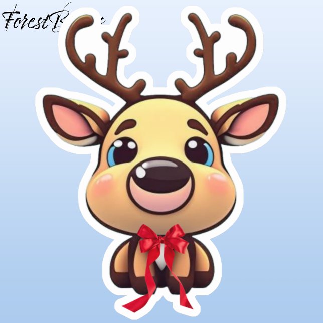 Sticker Xmas Reindeer, cerf aux bois, dessin animé (Reindeer 🦌 🎄 Christmas Sticker)