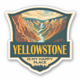 Sticker Yellowstone Est Mon Happy Place National Park Art