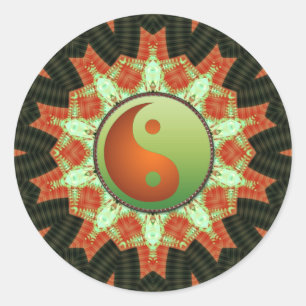 Sticker Yin Yang Mandala Vert & Bronze