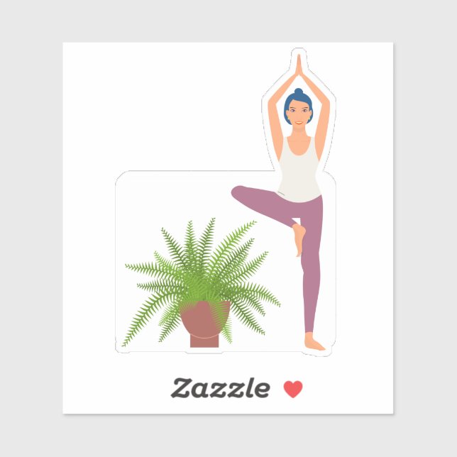 Sticker Yoga arbre pose plante en pot transparent autocoll (Feuille)