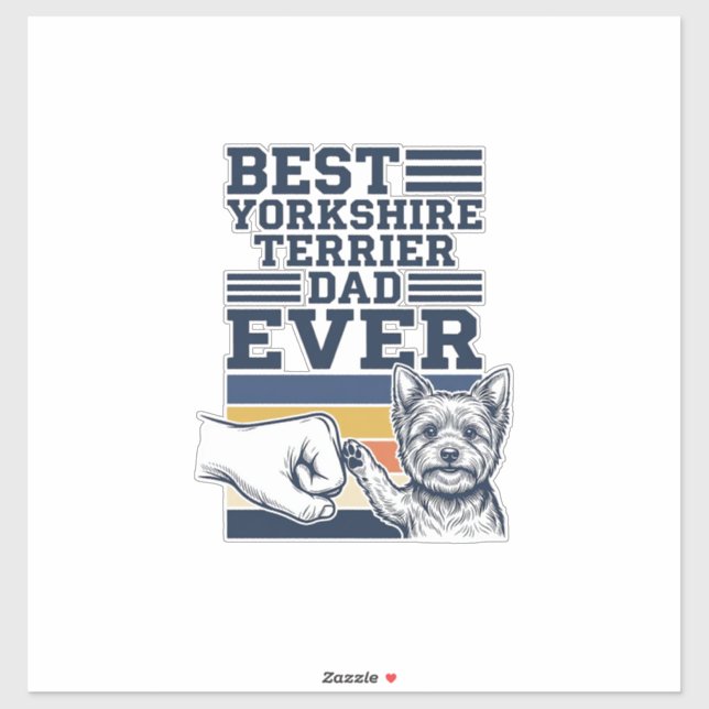 Sticker Yorkshire Terrier Dad Fist Bump Vintage Vector Des (Feuille)