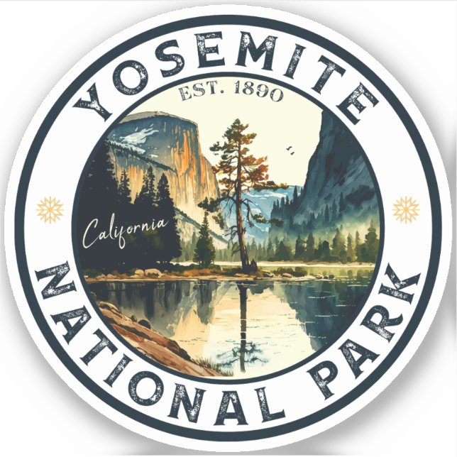 Sticker Yosemite Californie Aquarelle vintage (Devant)