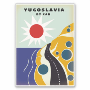 Sticker Yougoslavie en voiture affiche de voyage vintage