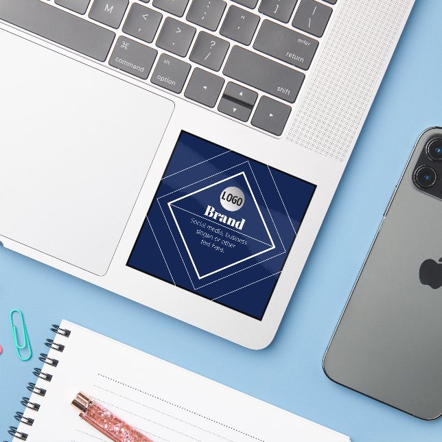Sticker Your Logo & Customizable Modern Design | Navy Blue (Ordinateur portable avec iPhone)