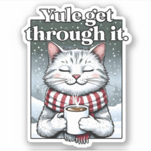 Sticker "Yule, Passe-Le." Chat Boire du cacao chaud