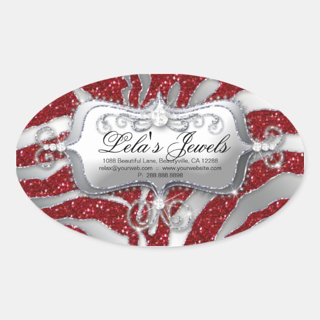 Sticker Zebra Luxury Jewelry Rouge Sparkle Argent (Devant)