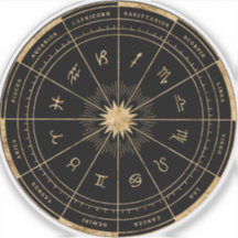 Sticker Zodiac Black & Gold Round Die-Cut Vinyl