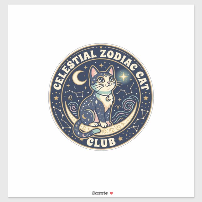 Sticker Zodiaque céleste Chat Mignon T-Shirt Design - Cel (Feuille)