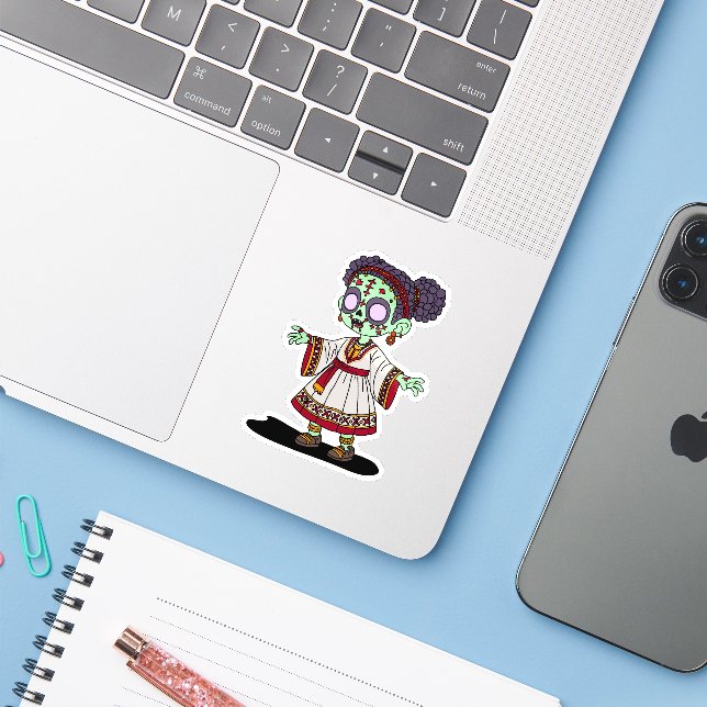 Sticker Zombie éthiopienne mignonne (Ordinateur portable avec iPhone)