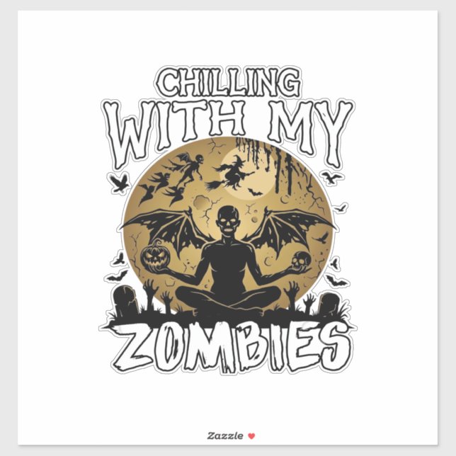 Sticker Zombies glaçants Halloween Démon ailé Lune Tombe (Feuille)