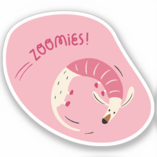 Sticker zoomes mignonette illustré chien long cerise rose