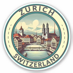 Sticker Zurich Suisse Illustration Insigne d'art de voyage