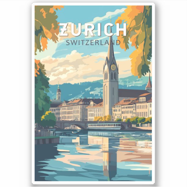 Sticker Zurich Suisse Travel Art Vintage (Devant)