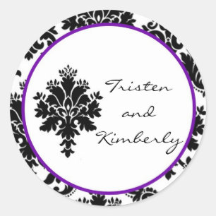 Stickers 20 - 1,5" Favor Black Purple Damask