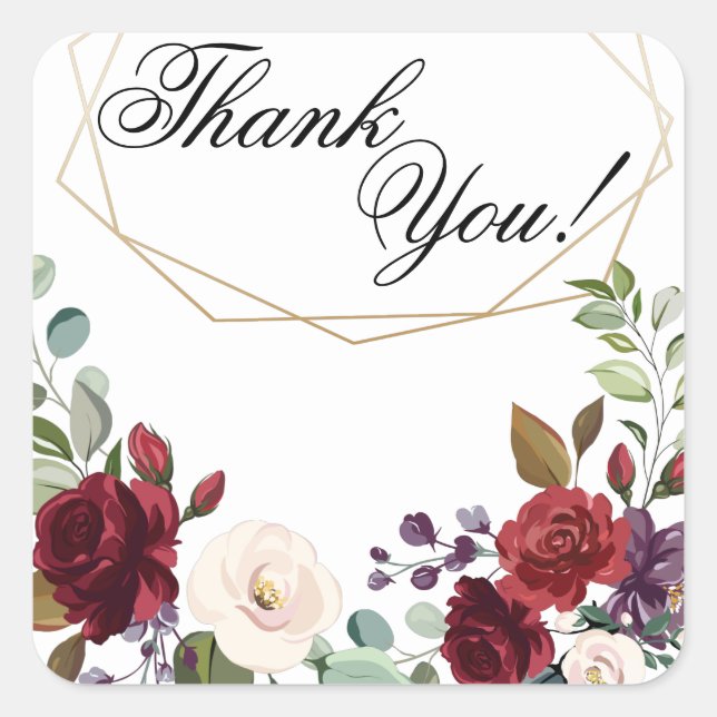 Stickers 20 Mercis Roses blanches Gold Géométrique (Devant)