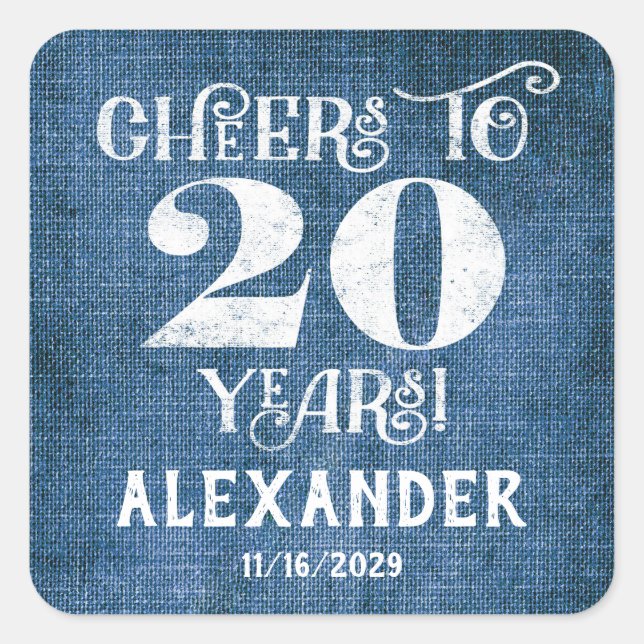 Stickers 20th Birthday Blue Linen Merci Favor (Devant)