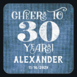 Stickers 30th Birthday Blue Linen Merci Favor<br><div class="desc">stickers 30e anniversaire de marque de faveur,  avec le charme burlap de lin bleu rustique avec des lettres de tableau noir en blanc et personnalisée avec le nom et la date ci-dessous.</div>