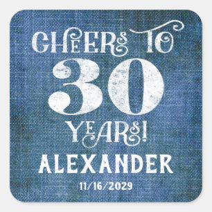 Stickers 30th Birthday Blue Linen Merci Favor