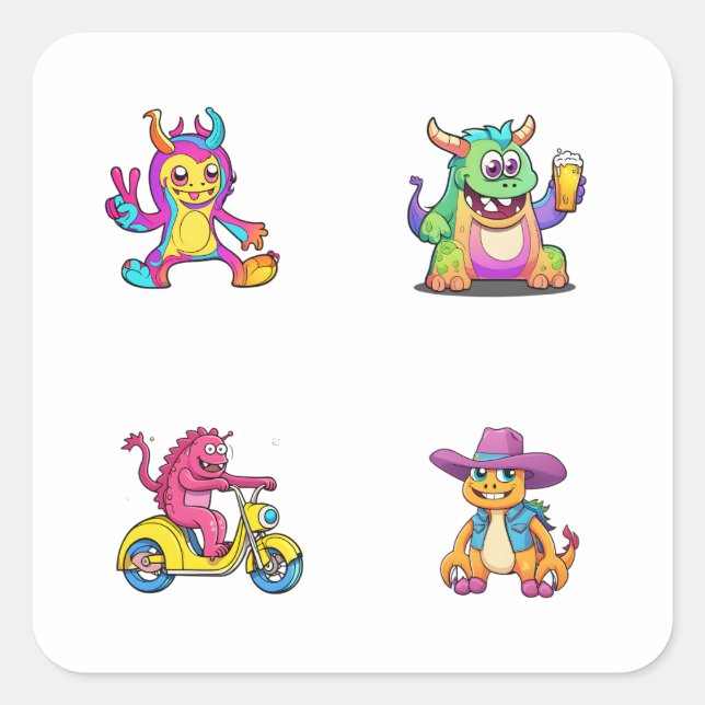 Stickers 4 Pack Monster 4 Drôle (Devant)