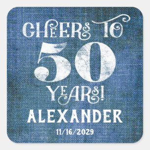 Stickers 50th Birthday Blue Linen Merci Favor
