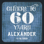 Stickers 60th Birthday Blue Linen Merci Favor<br><div class="desc">stickers 60e anniversaire de marque de faveur,  avec le charme burlap de lin bleu rustique avec des lettres de tableau noir en blanc et personnalisée avec le nom et la date ci-dessous.</div>