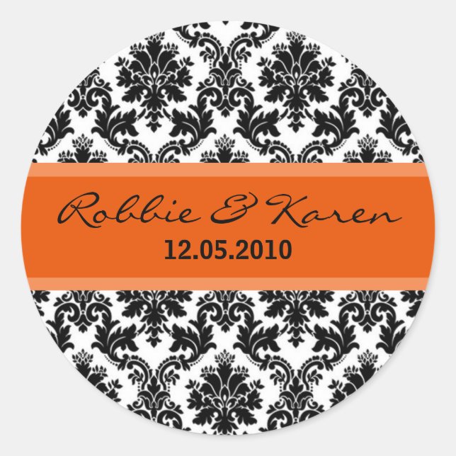 Stickers 6 - 3" Black Damask & Orange Favoriser (Devant)