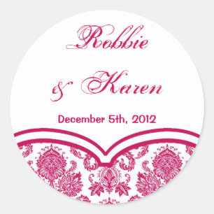 Stickers 6 - 3" Favoriser Fusia White Damask Lace
