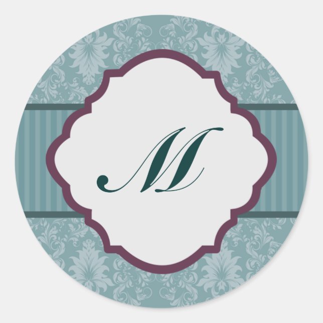Stickers 6 - 3" Favoriser Turquoise Blue Damask/St (Devant)
