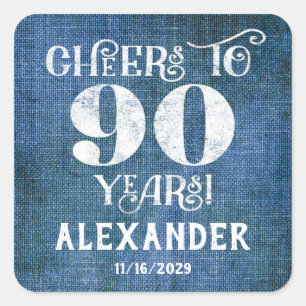 Stickers 90th Birthday Blue Linen Merci Favor
