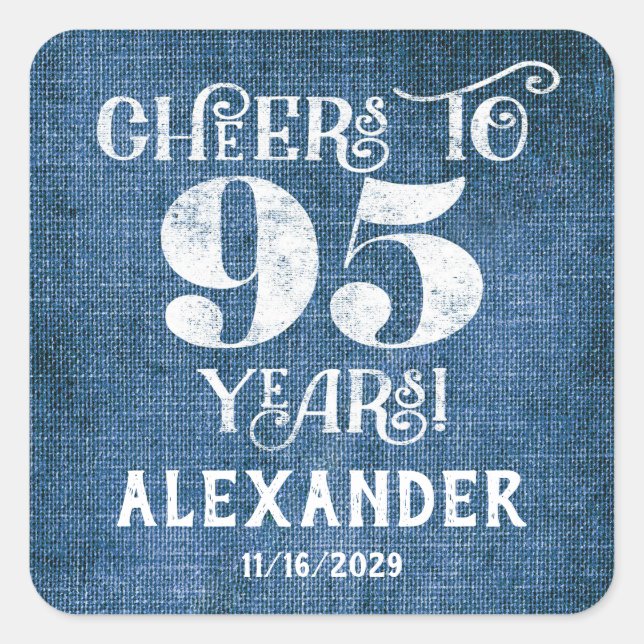 Stickers 95e Anniversaire Merci de lin bleu Favor (Devant)