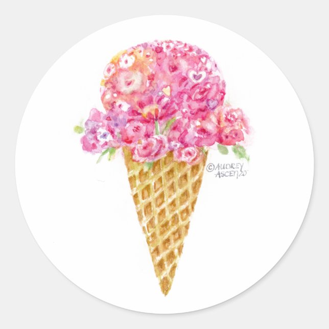 Stickers à cône de crème glacée Fleurs et Coeurs (Devant)