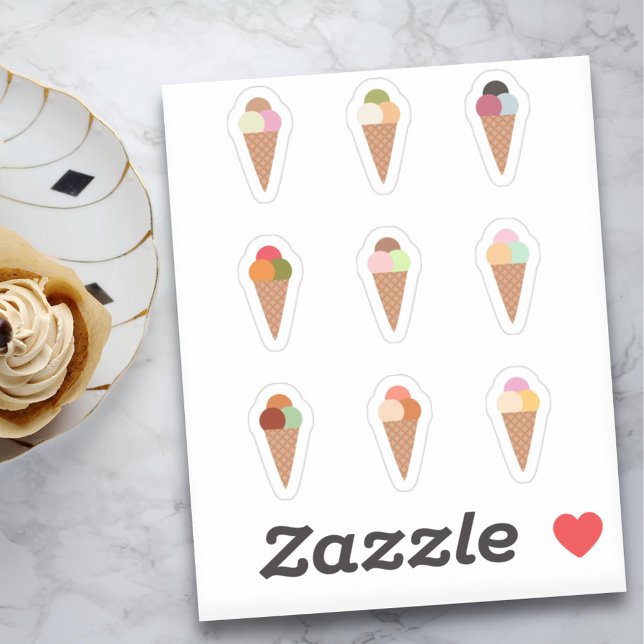 Stickers à cône de crème glacée Triple Scoops (Set of Triple Scoops Ice Cream Cone Stickers)