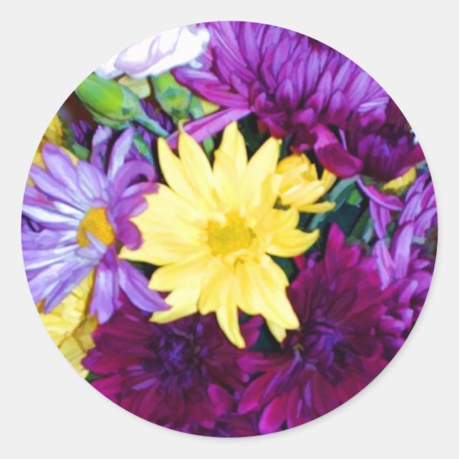 Stickers à enveloppe fleurie violette et jaune (Devant)