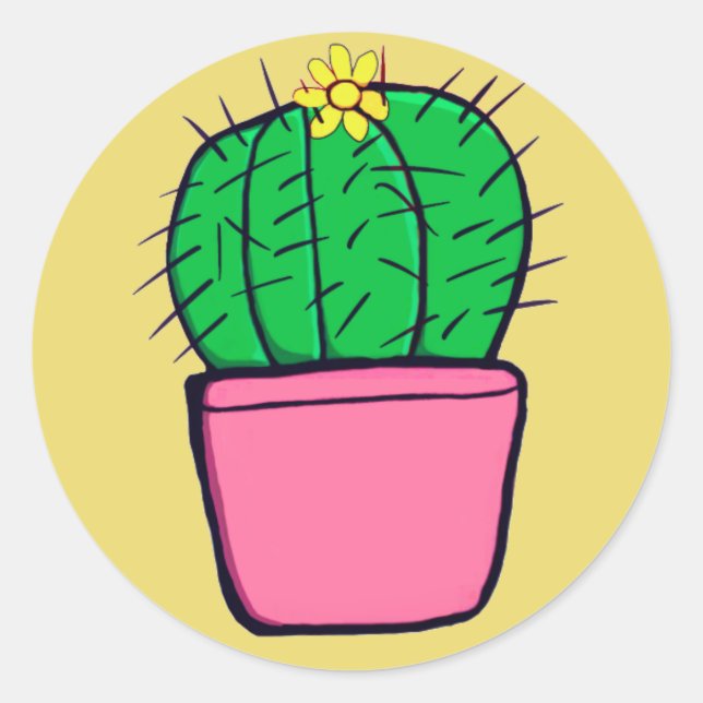 Stickers à fleurs en pot jaune de Cactus mignon (Devant)