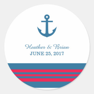 Stickers Ancre bleu rouge nautique mariage