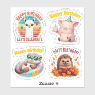Stickers animaux d'anniversaire mignons, Stickers