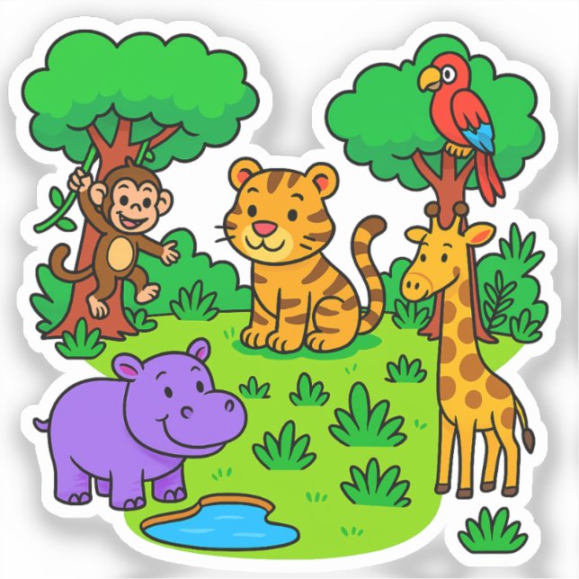Stickers animaux de la jungle pour enfants et ense (Recto)